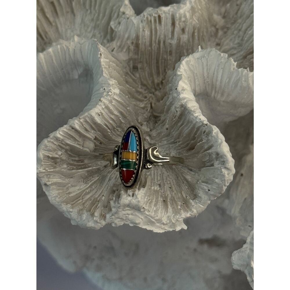 Colorful Native American 925 Sterling Silver Multi Gemstone Ring Size 5 - Picture 2 of 7